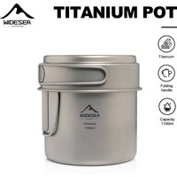 Widesea Ultraleichter Titan-Campingtopf, 1100 ml, faltbarer Griff, tragbares Outdoor-Kochgeschirr mit Netzbeutel für Rucksacktouren, Wandern, Tr