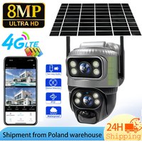 Kamera V380 Pro 4G z kartą SIM, solarna, HD, 2 obiektywy, 2 ekran, 10-krotny zoom, detekcja ludzi PIR, noktowizja, wodoodporność IP66, zewnętrzna kamera CCTV do ochrony i monitoringu, zasilana