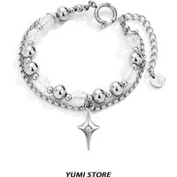 Trendy Ice Crack Bead Bracelet For Man Woman Non Fading Titanium Steel Star Pendant Splicing Bracelet Couple Jewelry Kpop Gift