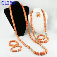 Luxury African Coral Beads Set Bridal wedding Traditional Jewelry set 18K Gold Plated Dubai Jewelry Set for women