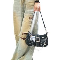 Fashion Women's Handbags Denim Stars Pattern Cool Girls Y2K Underarm Bag Canvas Female Small Shoulder Bags Chain Tote Bag Chic