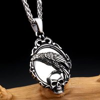 Dark Gothic Crow Skull Mirror Amulet Pendant Necklace Stainless Steel For Men Women Street Hip Hop Gothic Fashion Jewelry Gift