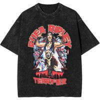Rhea Ripley X Terrifier Men's T Shirts Washed Vintage Tee Shirt Short Sleeve Round Collar T-Shirt Cotton Gift Idea Clothes