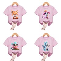Pink Tops Kawaii Little Elephant Dragon Dog Fox Pink Owl T-Shirt Cartoon Animals T Shirt Gift Girls Kids Clothes Short Sleeve
