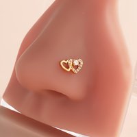 2G L Shaped Nose Studs Rings Cute Heart Shiny CZ Love Stone Gold Silver Color Nose Piercing for Women Girl Nostril Jewelry