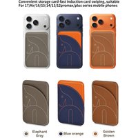 Ultra-Thin Magnetic Card Holder Yellow Genuine Leather Embroided Phone Case Compatible with Iphone 17/16/15/14/13/12/Plus/Promax