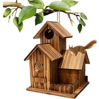 Squirrel Feeders for Outside Three-Room Design Wooden Outdoor Food Station Squirrel Houses Picnic Table with Flexible Roof
