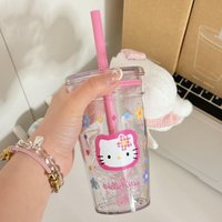 Hellokitty Sanrio Straw Cup Kawaii Ins Style Cup Portable Water Cup Student Household Juice Cup Cute Straw Plastic Cup