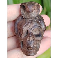 1Pc 1.8 Inch Wooden Snake and Skull Hand-Carved Ornament, Gothic Style, Horror Theme, Suitable for Bedroom, Birthday Gift, Party Decoration, Halloween Decorations, Housewarming Gift, Home Decoration,