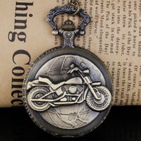 Montre de poche vintage élégante au design moto en bronze, collection de colliers décoratifs pour hommes et femmes
