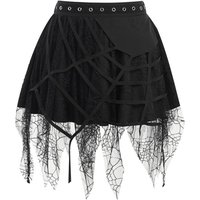 Women Skirt Halloween Spider-Web Decor Tassel Mini Skirt Elastic Waist Big Hem Gothic Metal Holes Summer Skirt Party Garment