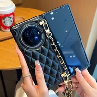 for Honor Magic V5 V3 V2 VS Case with Lanyard Rhombus Leather Fall Prevention Protection Anti Drop Cover
