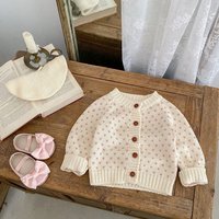 2025 Autumn New Cardigan Baby Girl Sweet Style Super Beautiful Love Jacquard Knitted Woolen Jacket