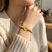 Vintage Bohemian Yellow Sunflower Bracelet for Women Natural Stone Beaded Braided Rope Adjustable Friendship Jewelry Bestie Gift
