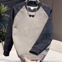 Round Neck Splicing Men's Autumn Winter New Velvet Sweatshirt Casual Fashion Versatile Tie-dye Top Long Sleeves