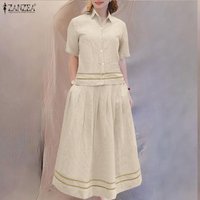 ZANZEA 2026 Summer Outfits Lapel Short Sleeve Shirt Dress Sets Fashion Women 2 Piece Sets Stylish Skirt Suit OL Work Tracksuit