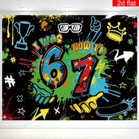 2D flat banner, 1 piece, birthday theme party photography backdrop fabric, polyester, with the words "I WAS 6, NOW I'M 7"