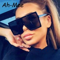 Cycling Fashion Oversized Women Square Sunglasses Big Frame Vintage Flat Top Red Blue Sun Gradient Clear Lens Brand Shades UV400