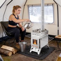 Sauna Hot Tent Stove, 2 in 1 Portable Wood Burning Stove with 5 Pipes, Folding Wood Stove for Outdoor Camping Hunting, Cooking