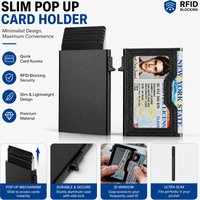 Fashion RFID Blocking Pop Up Card Holder Slim Unisex Wallet with ID Window Minimalist Credit Card Case for Men Women Daily Use