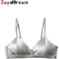 SuyaDream Women Wire Free Silk Bras Natural Silk Lining 3/4 Cups Everyday wear Bra 2025 Underwear Silver Intimates