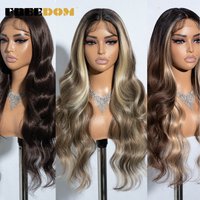 FREEDOM Synthetic Lace Front Wigs For Women 26“ Highlight Honey Brown Body Wave Wig Ombre Blonde Lace Wig Synthetic Cosplay Wig