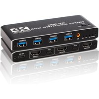 USB 3.0 KVM Switch 2 Port 4K@60Hz HDMI 2-in-1 Selector with IR Remote Control & HD Audio Video Output Upgraded for Monitor PC