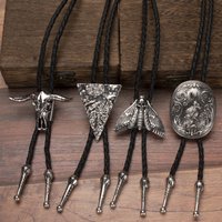 RechicGu Vintage Western Cowboy Cowgirl Bolo Tie Necktie Texas Longhorn Buffalo Steer Cow Skull Leather Rodeo
