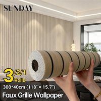 Faux Grille Wood Grain Contact Paper Wallpaper Thick Foam Peel and Stick Wallpaper for Bathroom Wood Grating Stripe Wall Sticker