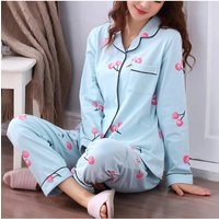 Women's Pajamas Sleepwear Homewear Set V-Neck Button Down Top and Trousers Casual Nightwear Loungewear Autumn Winter Two-Piece