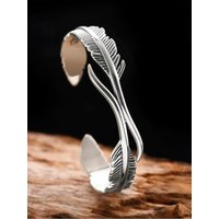 Retro Thai Silver Double Feather Bracelets 925 Sterling Silver Jewelry Personality Leaf Creative Opening Bangles TYB126