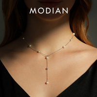 MODIAN 925 Sterling Silver Shambhala Sparkling Zirconia Ball Chain Luxury Shiny Y Shape Necklace For Women Fine Choker Jewelry