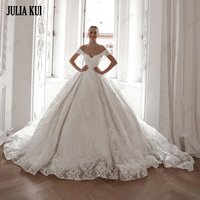 Julia Kui Customize Exquisite Lace Puffy Ball Gown Wedding Dress Sequined Lace Chapel Train Sweetheart Princess Bridal Gowns