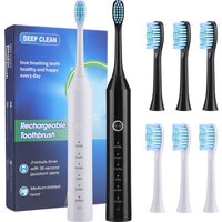 Electric Sonic Toothbrush 2-Minute Smart Timer 6 Modes Deep Clean With 4 Brush Heads Oral Care Rechargeable for Adults
