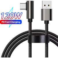 120W USB Fast Charging Cable QC3.0 Type-C Quick Charge Data Wire USB C Elbow Data Line For iPhone 17 16 15 Samsung Xiaomi POCO