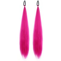 26Inch 1Pcs/2Pcs Long Straight Colorful Ponytail Synthetic Braided Ponytail With Rubber Band DIY Hair Accessories For Woman