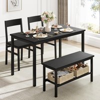 Dining Table and 2 Chairs with Bench Metal Frame Wooden Dining Room Set for 4 People Kitchen Table Set Furniture for Home Bistro