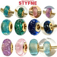 Original S925 Silver Gold Plated Murano Glass Charm Bead Sparkly Fit Bracelet Diy Women Valentine Jewelry Gift