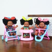 5in/13cm Kawaii Cute Black New Reborn Baby Dolls Educational Dolls Black Skin Black Hair With Cute Bow Headwear Birthday Gift