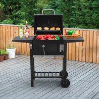 qwBBQ Grill, Charcoal Barbecue, Portable BBQ Outdoor Smoker Barbecue Grill With Lid Cover, Temperature Gauge, Side Tables & Wheels, For Garden Picnic Party Camping Cookinge