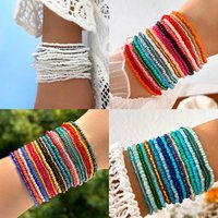 Gradient colored rice bead bead elastic bracelet set, hand woven dopamine bracelet multi piece set