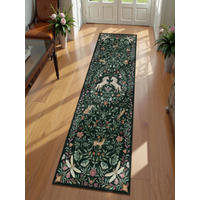 VIKAMA Vintage Forest Creature Floral Long Runner Rug Dark Green Nature Scenic Animal Pattern Non Slip Hallway Bedroom Decor Mat