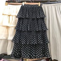 Summer New High Waist Polka Dot Chiffon Cake Skirt mid Length Women's Fashionable Slimming Half Body Skirt Polyester Fiber