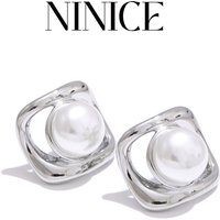 NiNice Charm Stainless Steel Imitation Pearl Geometric Earrings Anti Allergic Vintage Fashion Jewellery for Women