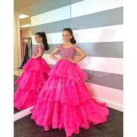Customized 2025 Flower Girl Dress For Wedding Rose Pink Sequins Puffy Beaded Elegant Kids Birthday Party First Communion Gowns