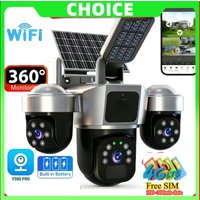2-in-1 Solar Lighting Three Screens WiFi Security Camera Outdoor PIR Wireless CCTV Surveillance Solar 4G Sim Cam V380