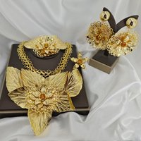 Big Flower Wedding Jewelry Set Exaggerated Design Necklace Bracelet Earring Rings For Women Fashion Party Gift 18K Gold Plated