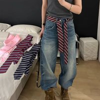 Long Skinny Plaid Waist Belt With Jeans Necktie Scarf Decorative Accessory Korean Fashion Waistband Uniform Shirt Suit Neck Ties