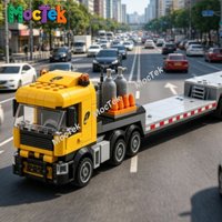 Heavy Duty Crane Support Flatbed Truck Building Blocks Engineering Vehicle Desktop Collectible Display Model