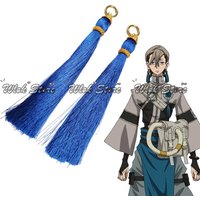 Anime Zanka Nijiku Cosplay Earrings 16CM Blue Tassel Ear Clips For Men Women Halloween Party Role Play Costume Accessories